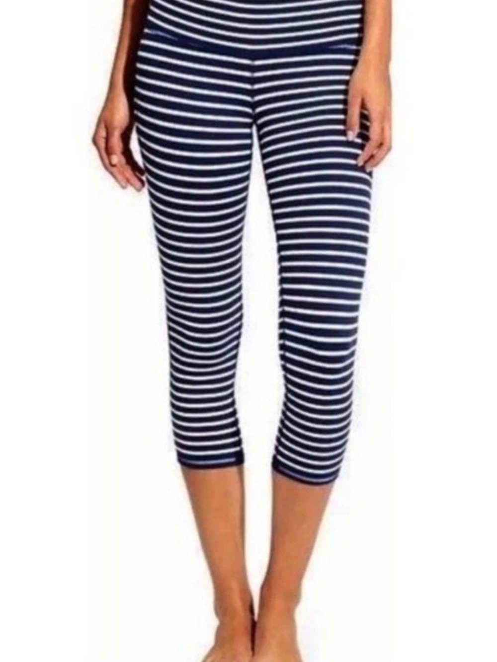 Athleta Navy & White Striped Capri Leggings